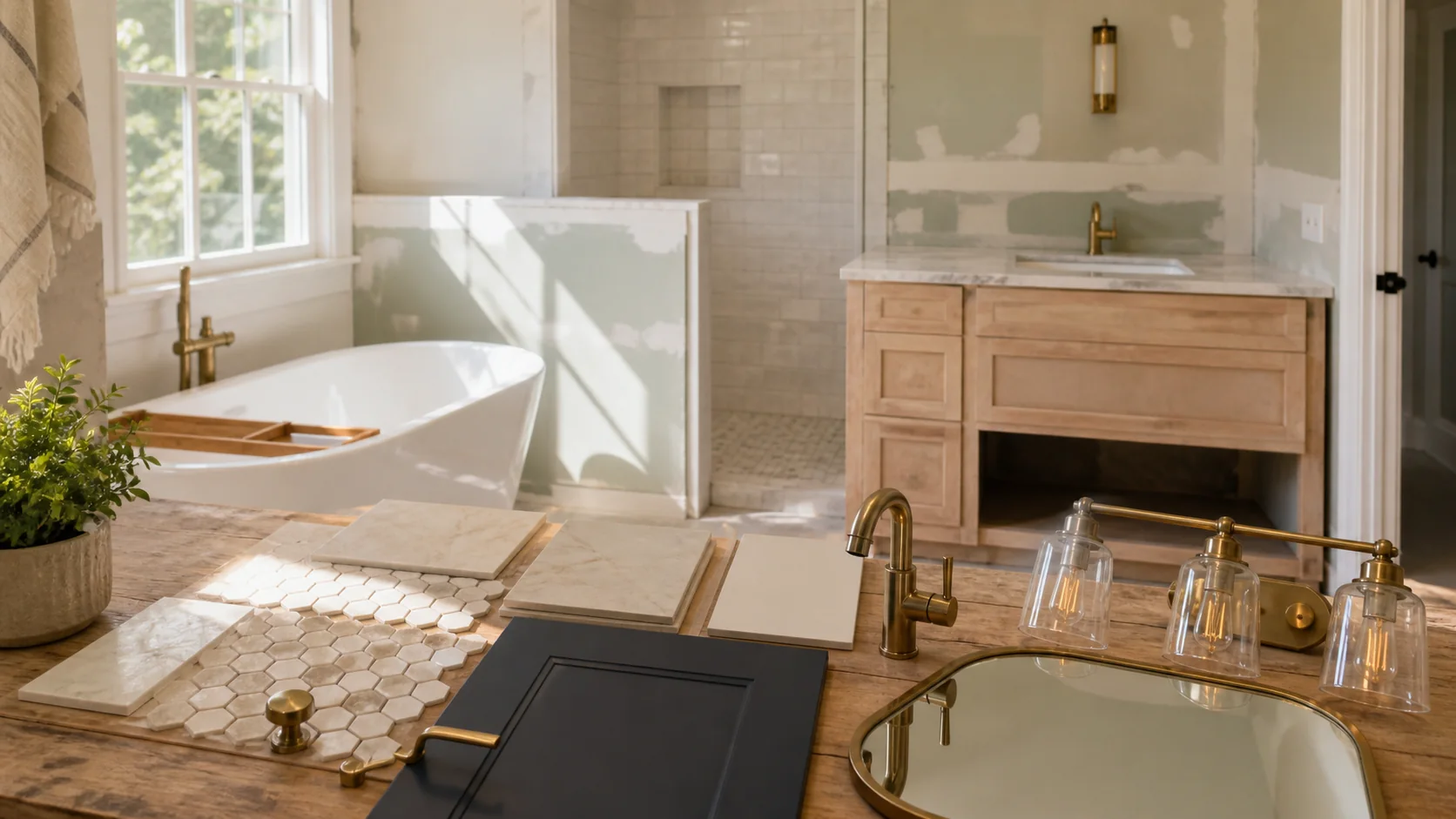 Bathroom renovation budget divided into wet vanity toilet ventilation and surface zones