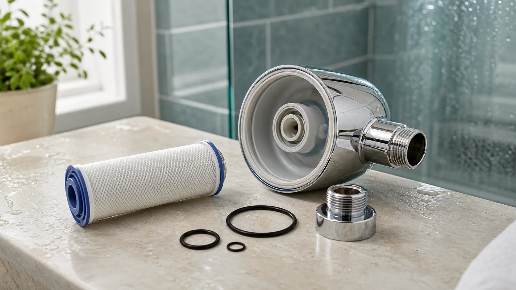 Shower filter housing cartridges certification sheet pressure gauge and chlorine water report
