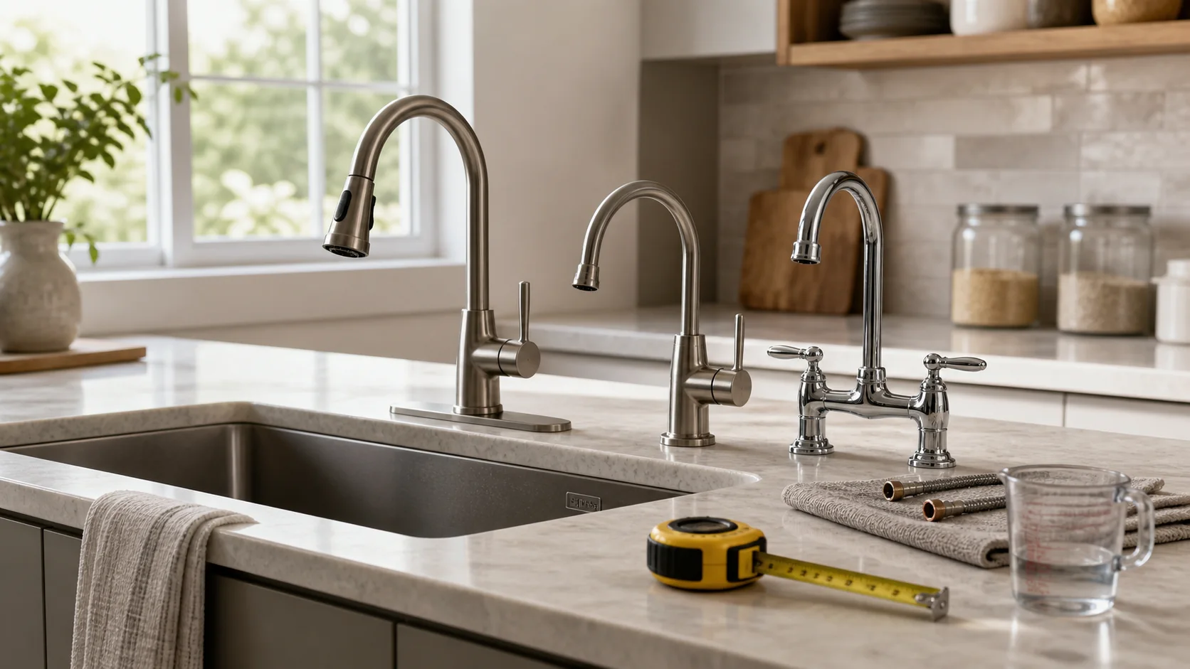 Kitchen faucet measurements plotted over a sink with spray and handle zones