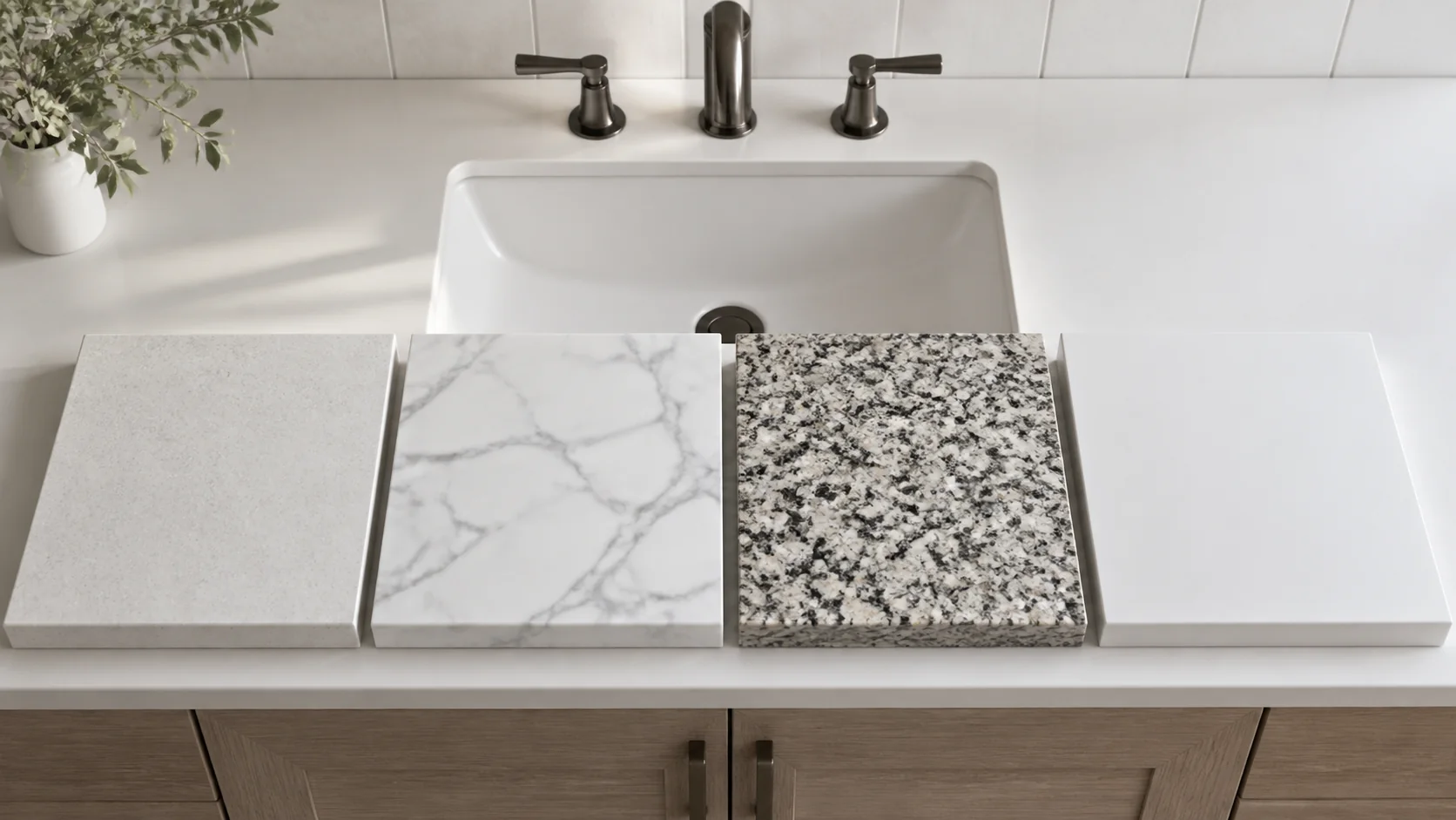 Four bathroom vanity top materials compared